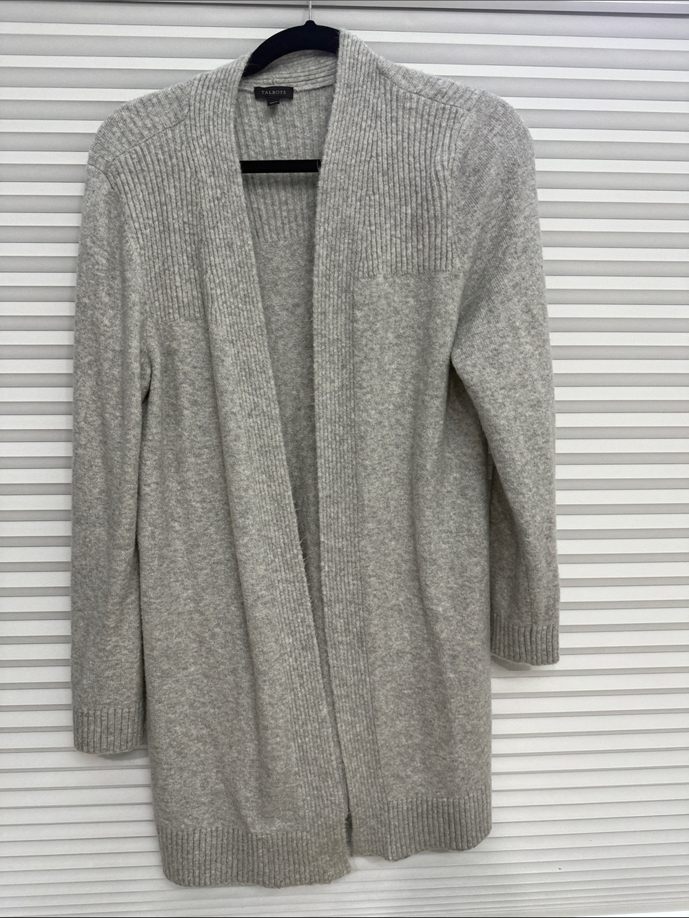 Talbots Heather Gray Ribbed Open-Front Long Cardigan
